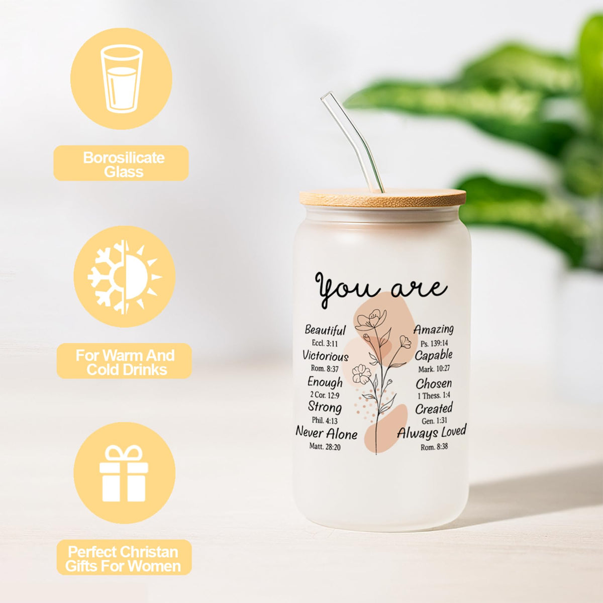 Christian Gifts for Women, Religious Gifts, Inspirational Gift for Women Birthday Unique Catholic Gifts set Bible Accessories Faith Based Gift Glass Cup