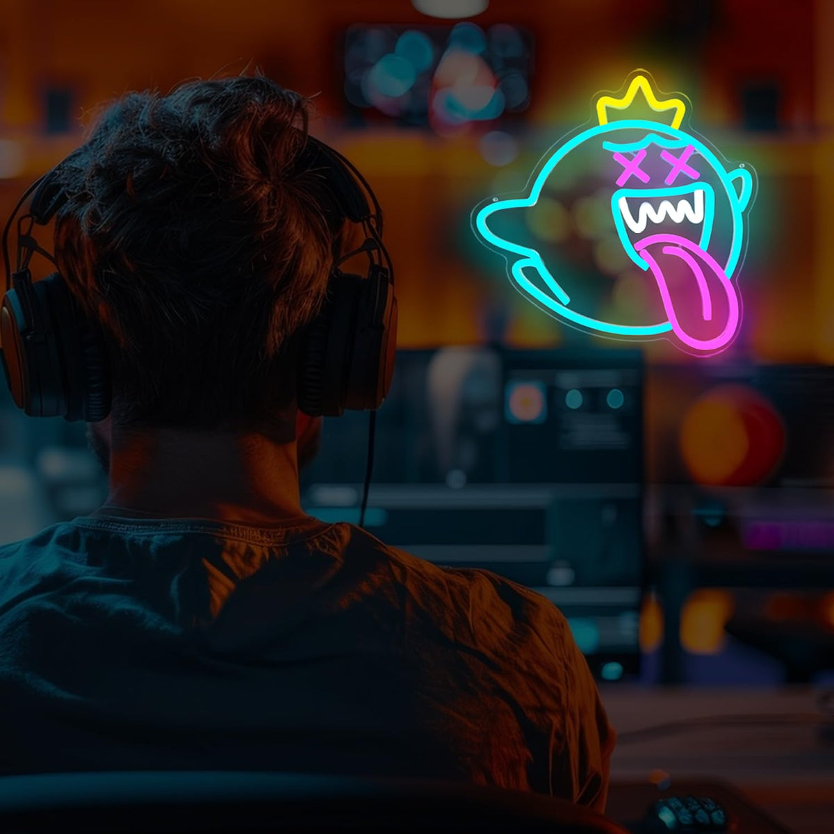 King Boo Neon Sign Dimmable Ghost Face Neon Light for Wall Decor Gamer Light Up Sign King Boo Neon Light for Bedroom Gaming Room Window Led Ice Blue Light Up Sign for Christmas Birthday Gifts Decoration