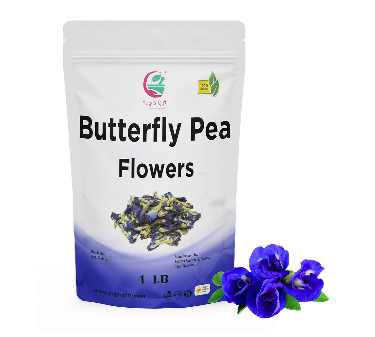 Butterfly Pea Flower Dried 1 LB (1000+ Cups) | Blue Butterfly Pea Flower Tea | Beautiful Blue Or Purple Food Coloring | Premium Quality | By Yogi's Gift®