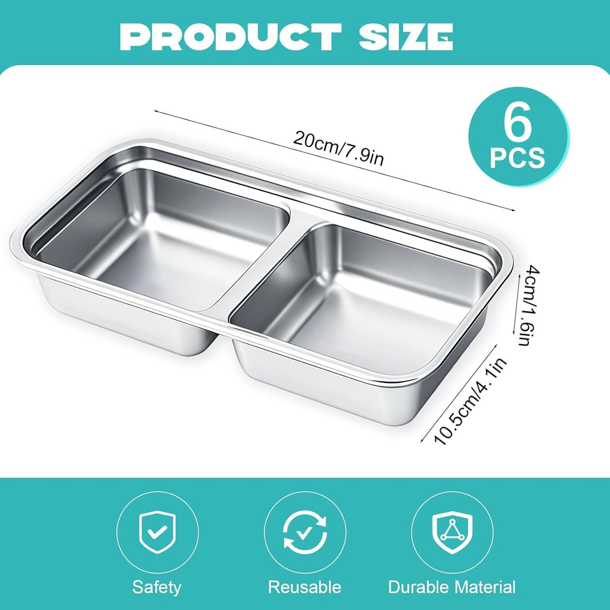 BSTUR Stainless Steel Snack Containers, 6-Pack Reusable Grab and Go Containers with Lids, Dual Compartment Bento Box for Travel, Camping & Lunch Prep