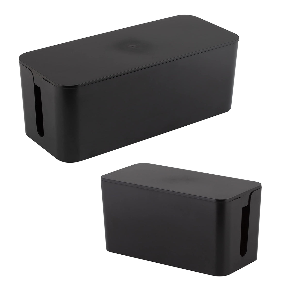 Simplify 2 Pack Cable Organizer Box | Multi-sized | Hidden Storage with Lid | Chargers & Wires | Computer & TV Cords | Black