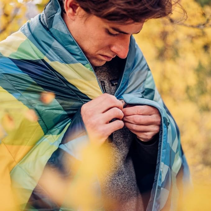 Rumpl Original Puffy Blanket - Warm, Water-Resistant Camping Blanket with 100% Recycled Synthetic Insulation, 52"x75", Original Puffy V1, Geo Fresh