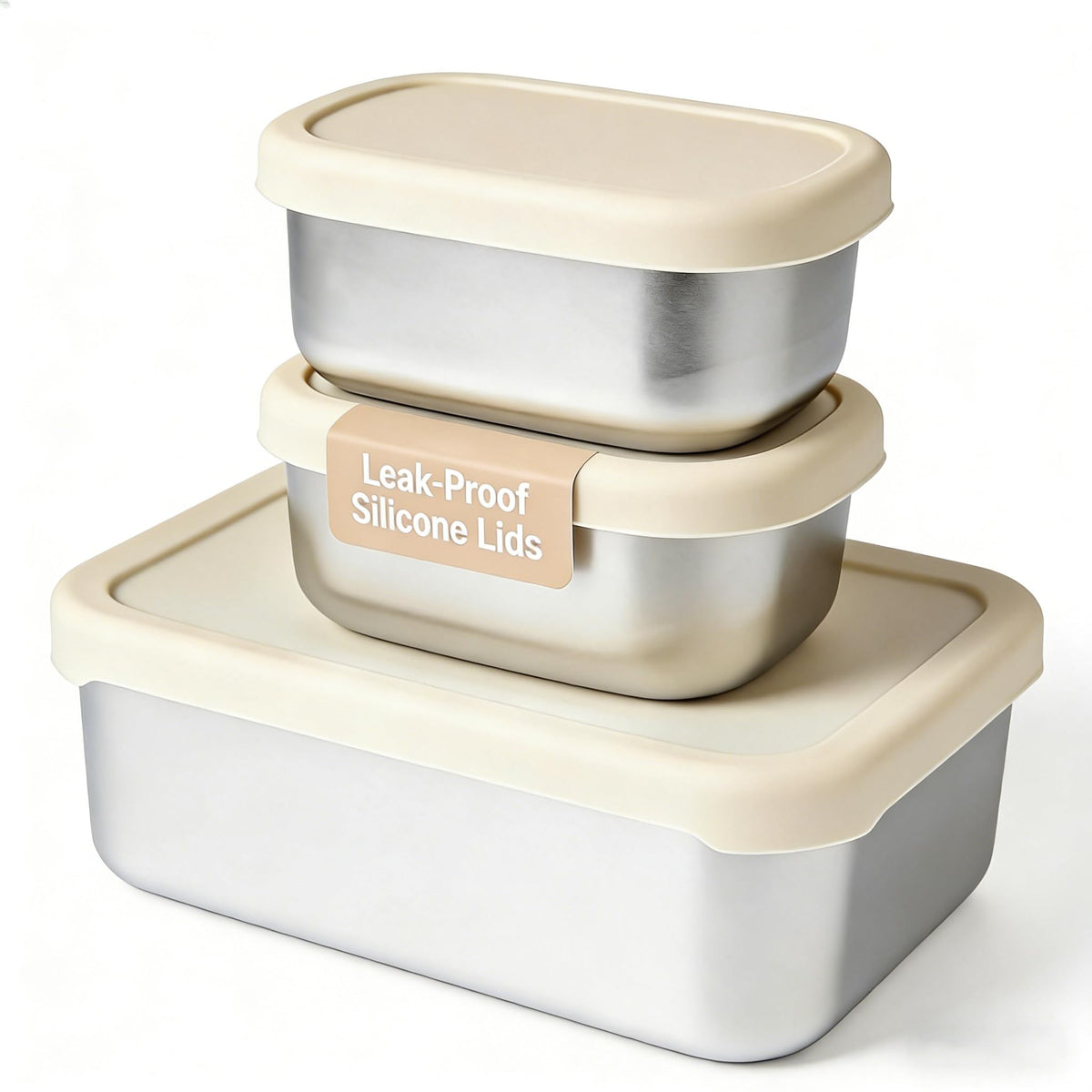 Koocovel Leak Proof Stainless Steel Bento Box Set - 3-Piece, Metal Lunch Box with Silicone Lid, Dishwasher Safe, Stainless Steel Lunch Box Containers for Home, Office, Camping (1 x 34 oz + 2 x 8.8 oz)