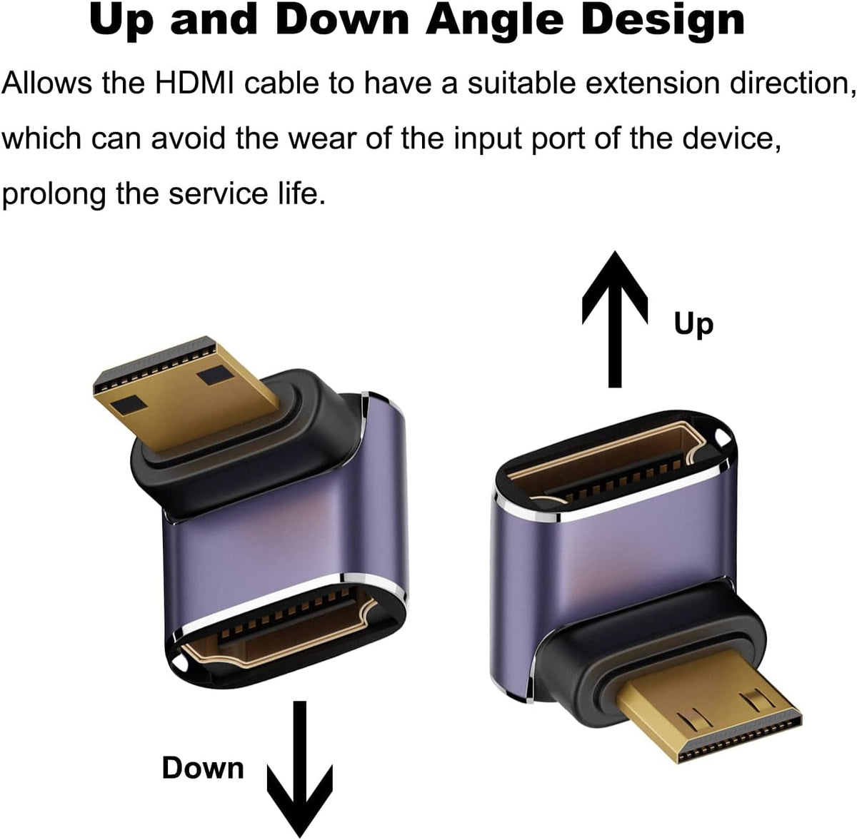 AreMe 8K (2 Pack), 90 Mini HDMI to HDMI Adapter Up and Down Degree Right Angle Mini HDMI Male to HDMI Female Converter