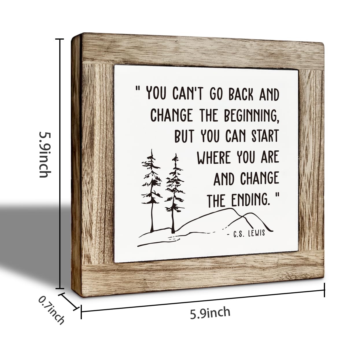 Inspirational Wooden Desk Decor Sign, You Can’t Go Back and Change the Beginning But You Can Start Where You Are and Change the Ending Quote, Motivational Farmhouse Tabletop Gift