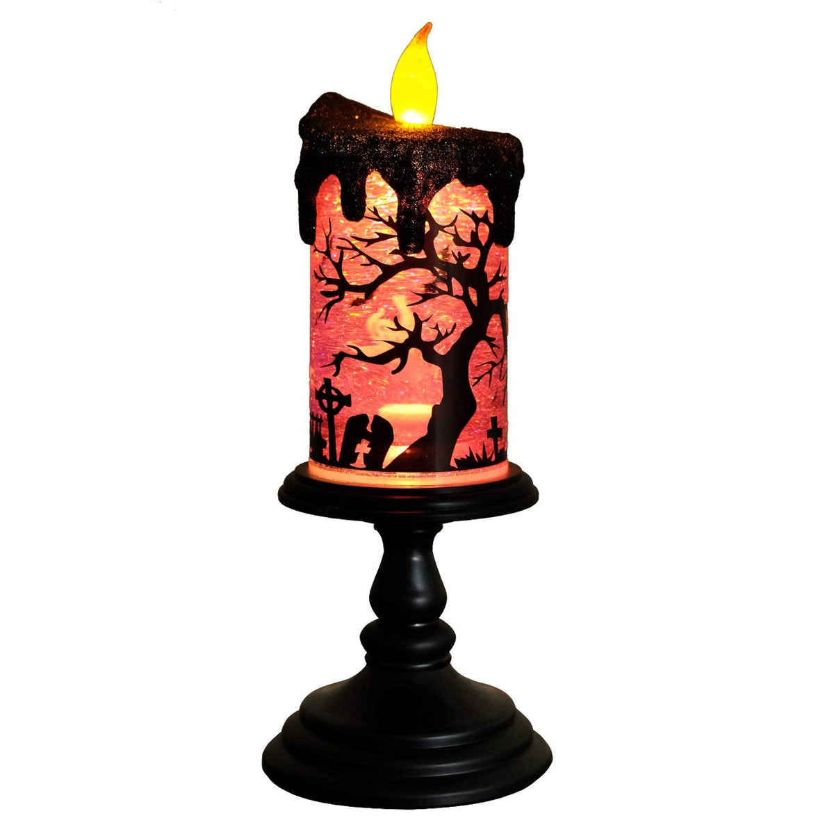 Eldnacele Halloween Snow Globe Candles Lighted Lamp, Battery Operated Spinning Water Glittering Tornado Flameless Candles Table Centerpiece for Halloween Decoration Indoor(Ghost)