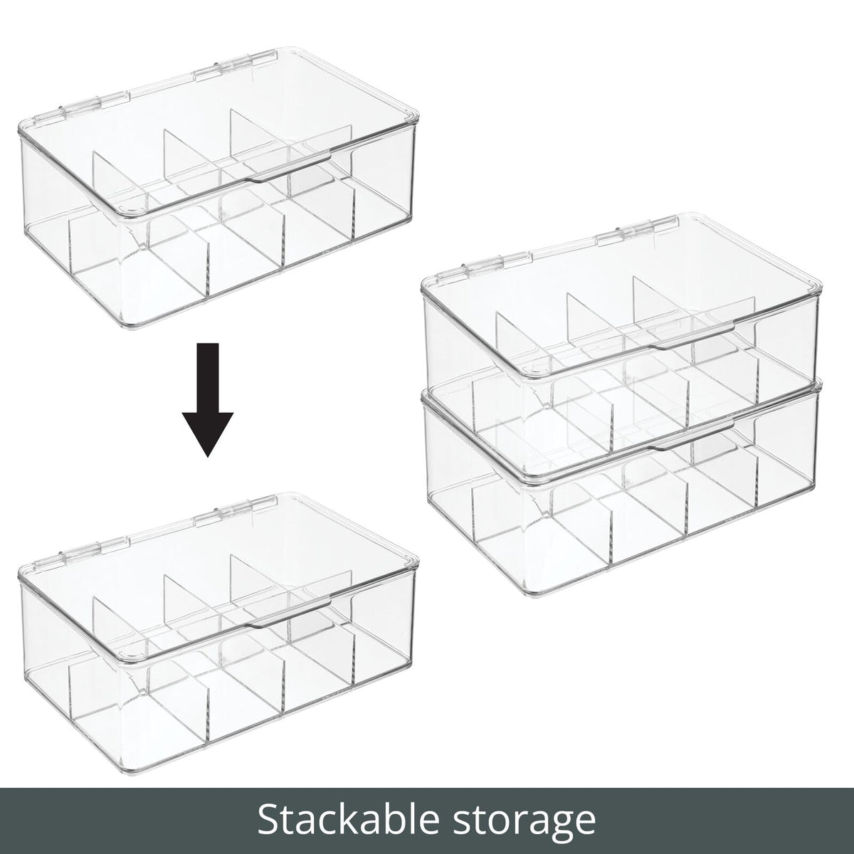 mDesign Plastic First Aid Kit Storage Box with Clear Top Lid for Bathroom, Kitchen, Cabinet, Closet, Drawer - Organizes Medicine, Ointments, Adhesive Bandages, Dental, 8 Divided Sections - Clear