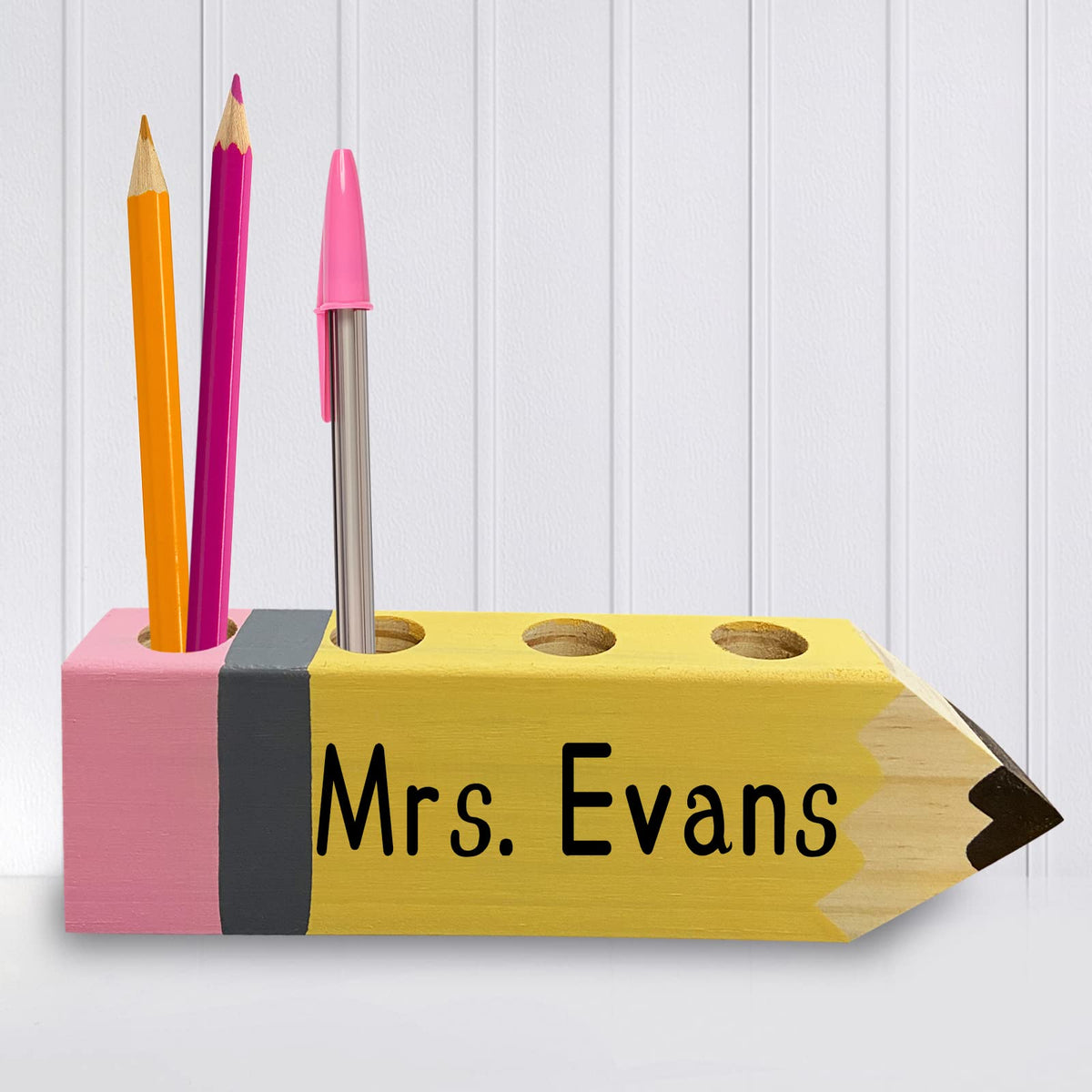 AMINORD Teacher Gifts - Teacher Name Pencil Holder - Teacher Christmas Gift for Women Men Desk Sign Classroom School Office Decor