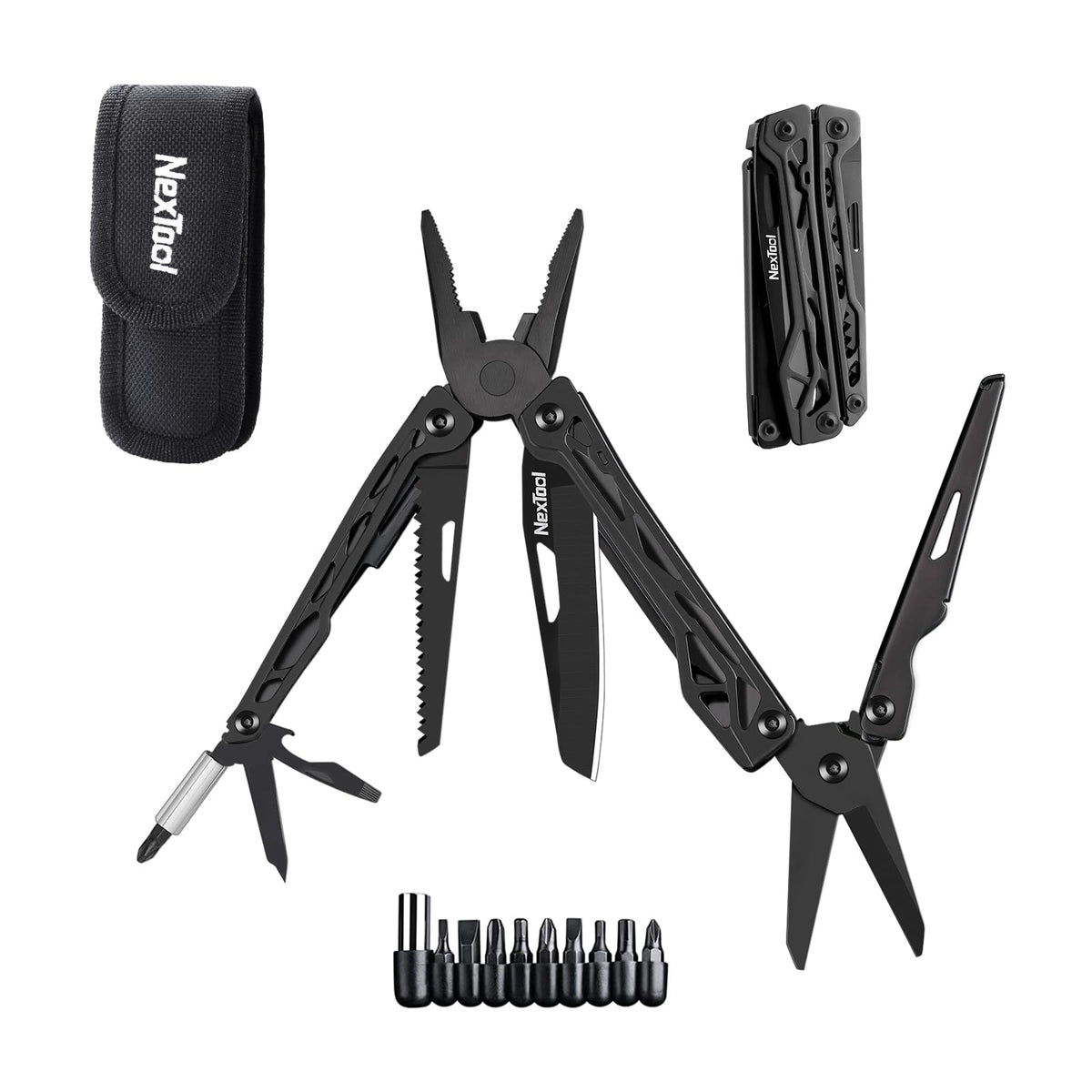 NexTool Multitool, 11 in 1 Multi Tool with Needle Nose Pliers, Scissors and Screwdriver Bits, Stainless Steel Multi Tool Pocket Knife with Safety Locking for Camping,Fishing,Hiking, Mens Gifts Unique