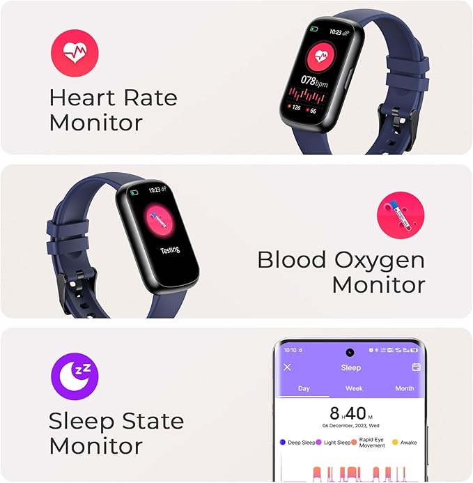 Fitness Tracker for Women Men, Smart Watch Band with 24/7 Heart Rate Blood Oxygen Sleep Monitor, Calories Step Tracker Pedometer 3ATM Waterproof Activity Tracker for Android iOS, Midnight Blue