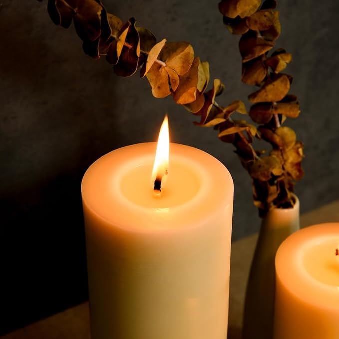 3PCS 3"x 6" Large Beeswax Pillar Candles, Made of Pure Natural Beeswax, with Ultra Long Burning Time and Low Allergenicity-White,82H