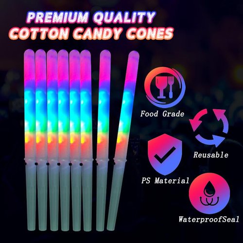 50 Pcs LED cotton candy cones,Glowing cotton candy sticks，Cotton candy holder reusable and waterproof, suitable for Christmas party (colorful)
