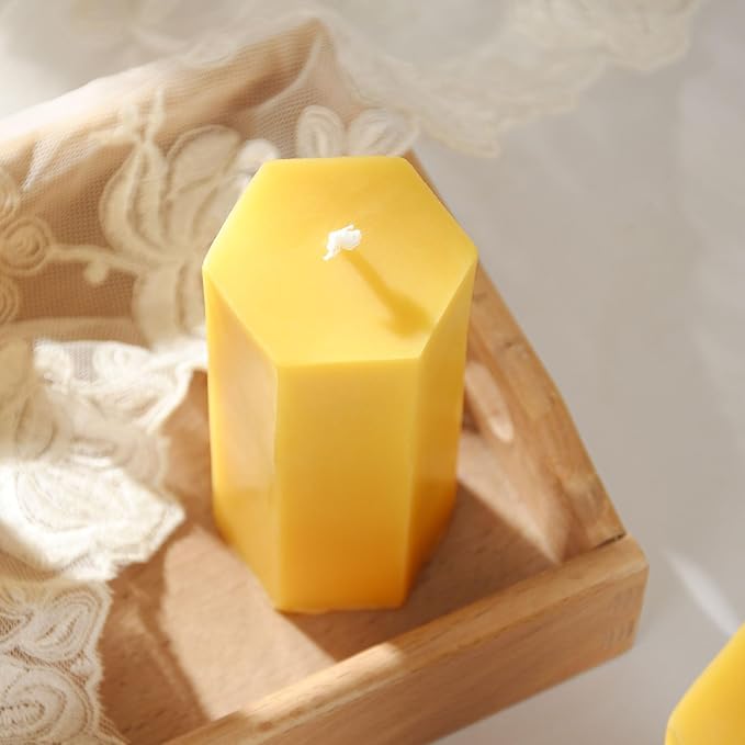 6PCS Hexagon Beeswax Pillar Candles,Large Handmade Pure Beeswax Candle,Unscented Smokelessï¼? * 4",18H, Raw