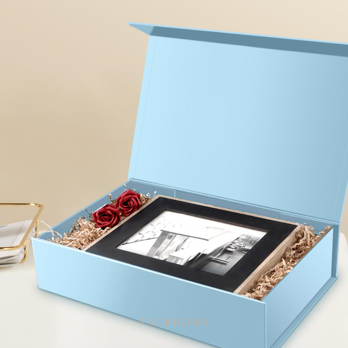 PACKHOME Extra Large Gift Box 17.5x11.3x4.3 Inches, Sturdy Shirt Box with Magnetic Lid for Clothes and Large Gifts (Glossy Light Blue)