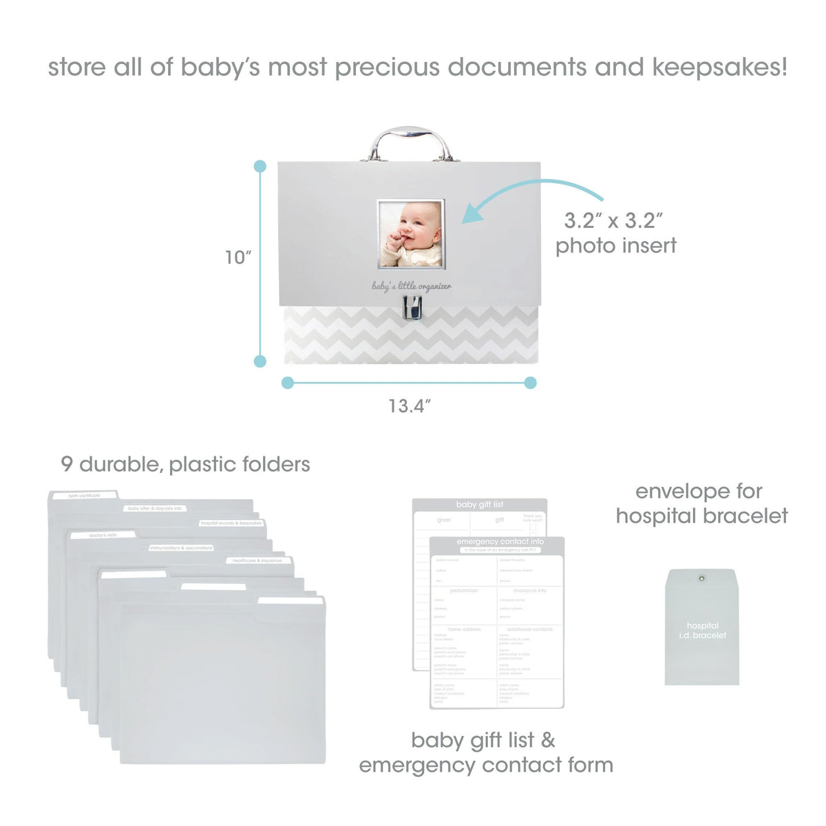Pearhead Baby Briefcase and Document Organizer, All In One Expanding File Folder, Baby's Paperwork and Records, Newborn Keepsake and Memory Box with Labels, Baby Girl or Baby Boy Gift, Gray Chevron