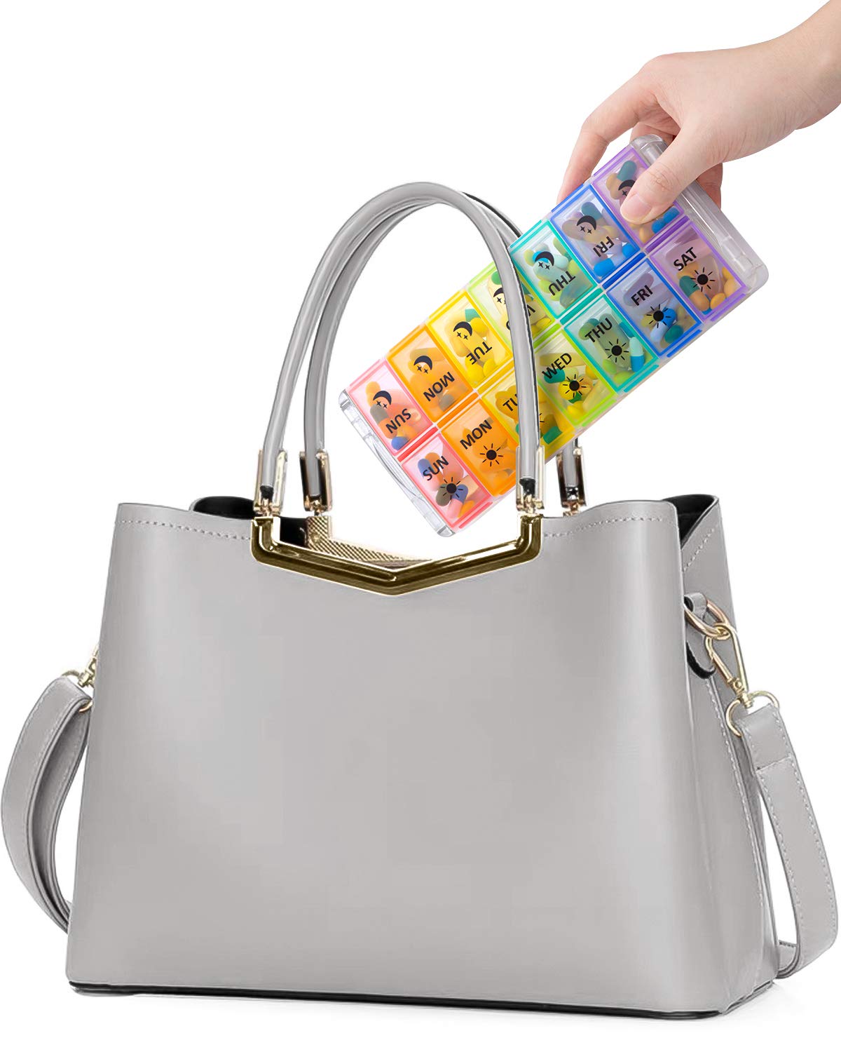 Pill Organizer 2 Times a Day, Fullicon Quick Fill Large Weekly AM PM Pill Box, Medicine Organizer 7 Day, Daily Pill Cases - Rainbow (Patent Registered)
