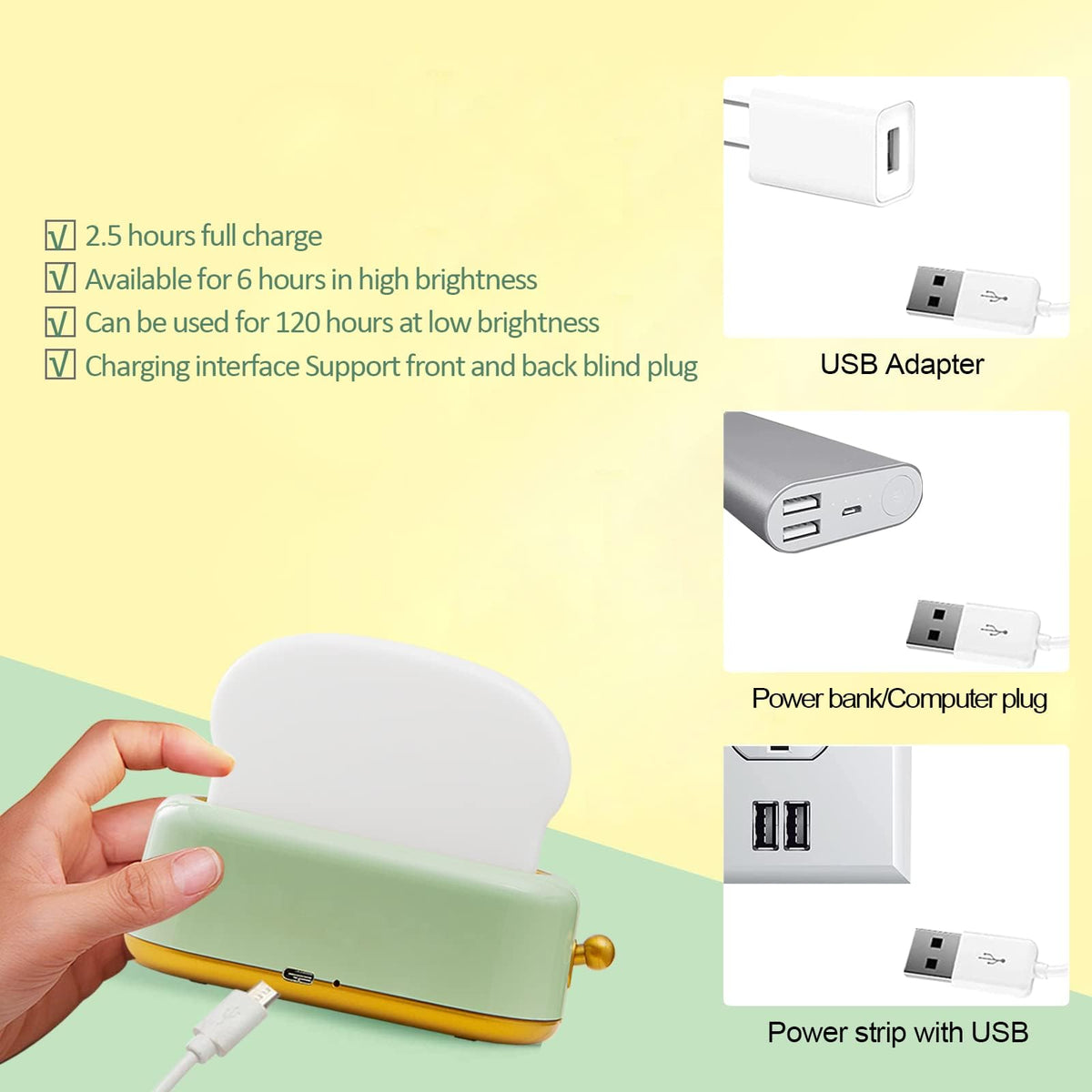 QANYI Desk Decor Toaster Lamp, Rechargeable Small Lamp with Smile Face Toast Bread Cute Toaster Shape Room Decor Night Light for Bedroom, Bedside, Living Room, Dining, Desk Decorations, Gift