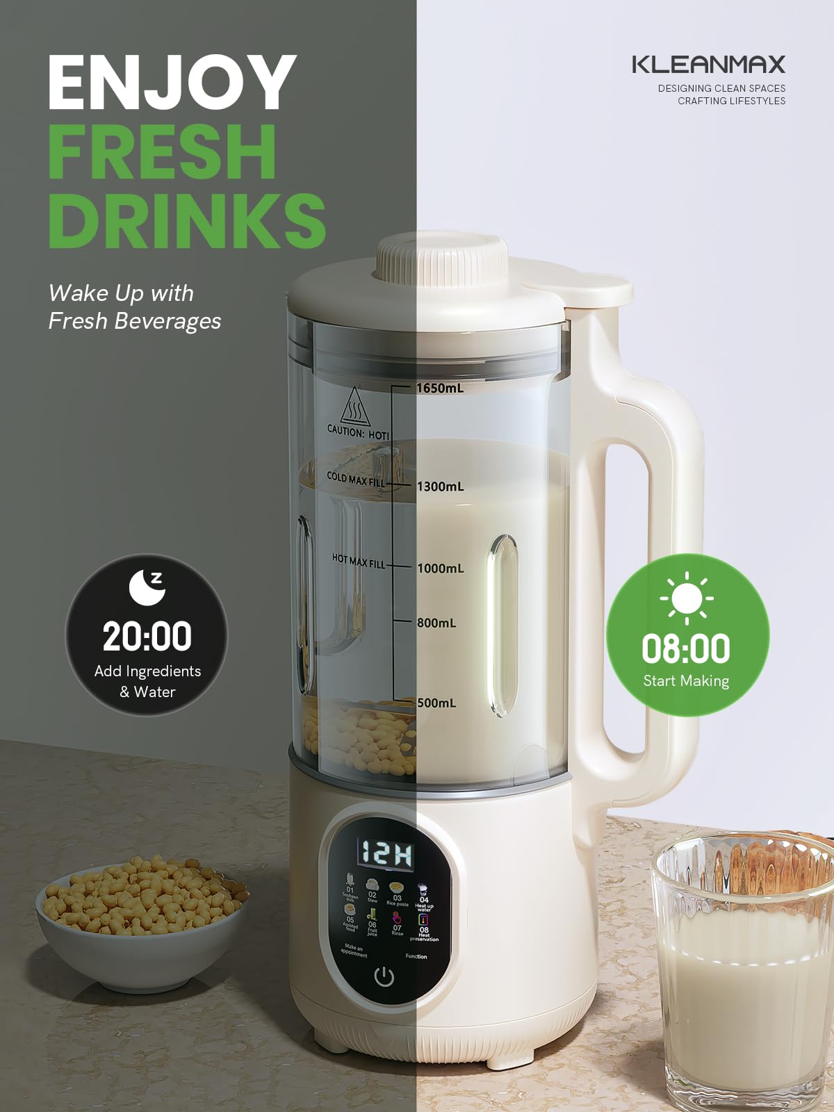 Upgraded 55oz Nut Milk Maker Machine (Extra Large),10-in-1 Automatic Soy Milk Maker with 20 Blades, Homemade Plant-Based Oat, Almond Milk Maker with Auto Clean/DelayStart/BoilWater/Keep Warm,5-6 Cups