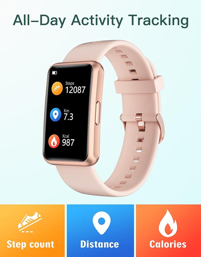 HUAKUA Fitness Tracker No Bluetooth No APP No Phone Needed, Fitness Watch for Men Women Parents IP68 Waterproof with Full Touch Screen Steps Calories Counter Sleep Tracker Alarm Clocks (Pink)