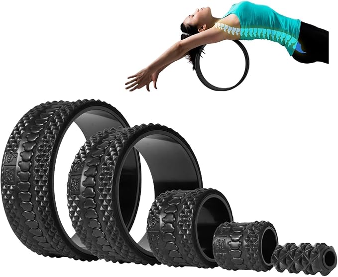Foam Back Roller Wheel- Back Stretcher with Center Spine Cradle- Targeted Stretching, Neck & Back Pain Relief, Deep Tissue Trigger Point Muscle Massage for Physical Therapy, Pain & Exercise- Set of 5