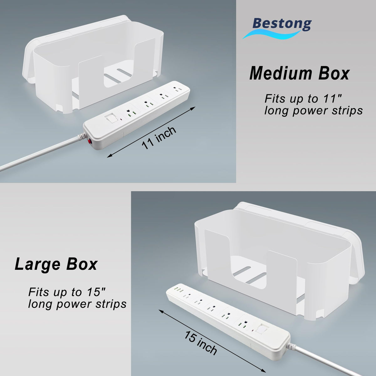 Power Strip Cover Box - Hide Power Strip for TVs and Computers, Electrically Safe Cord Organizer Box, Cord Box Crafted from Durable ABS Material (2pack,White)
