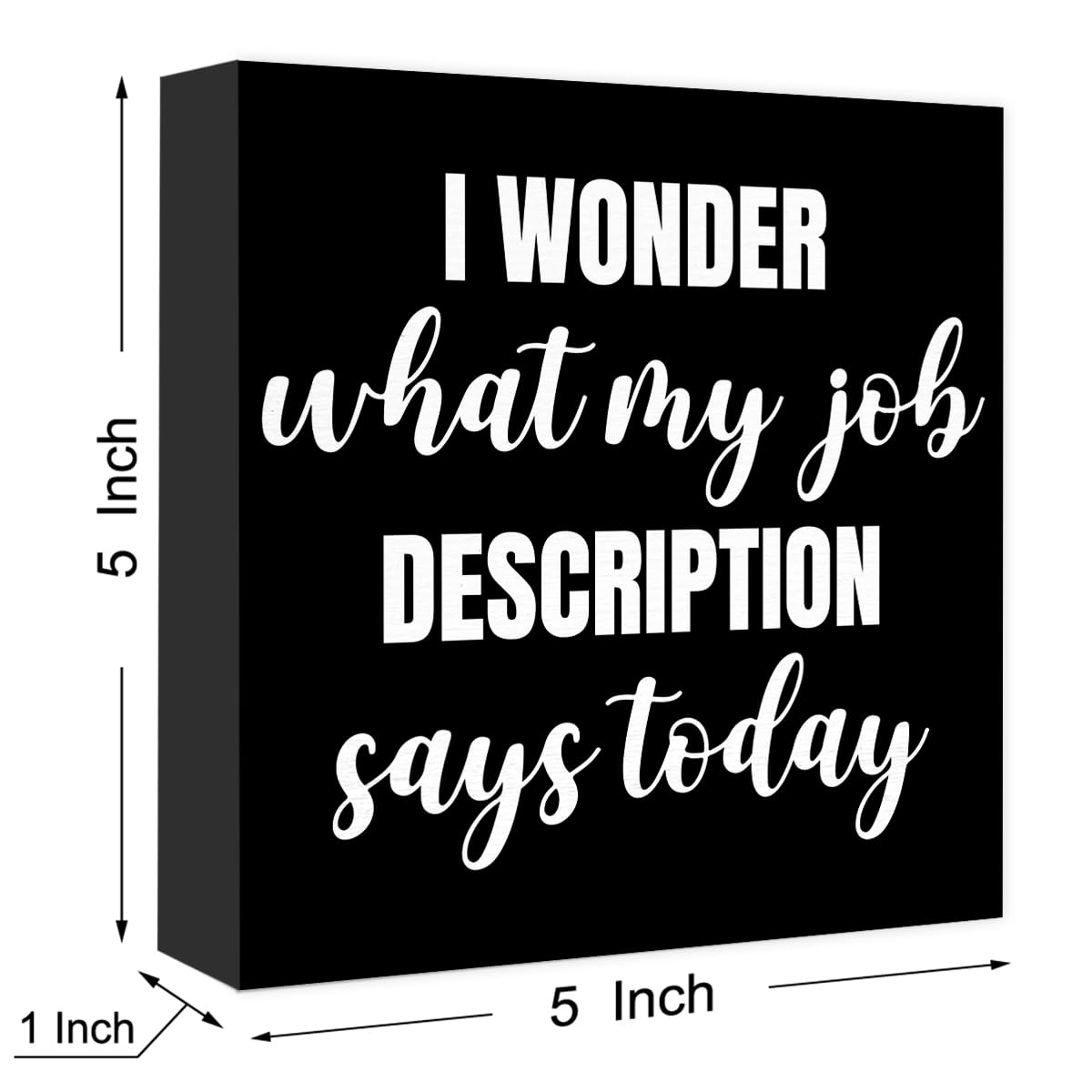 Funny Black Office Wood Box Sign I Wonder What My Job Description Says Today Wooden Block Sign Humorous Desk Décor for Home Office Table Décor,Office Gift for Friend Coworker Employee