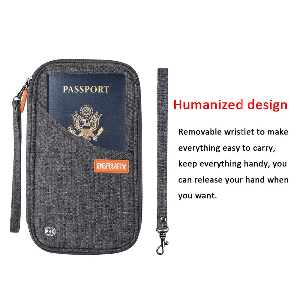 defway Passport Holder Travel Wallet - Family Passport Holder of 4, RFID Blocking Passport Wallet for Men Women, Travel Essentials for Flying, GREY