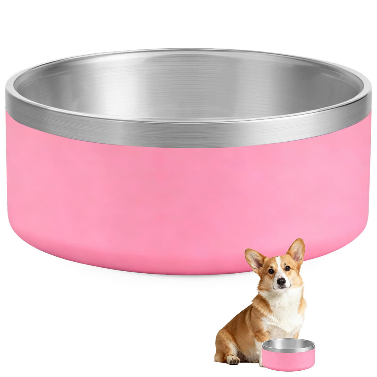 Dog Bowl, Stainless Steel Dog Bowls for Food and Water, Metal Pet Feeding Bowl with Insulated Non-Slip Quiet Bottom, Easy to Clean, Dishwasher Safe, 32oz,4 Cup | Pink
