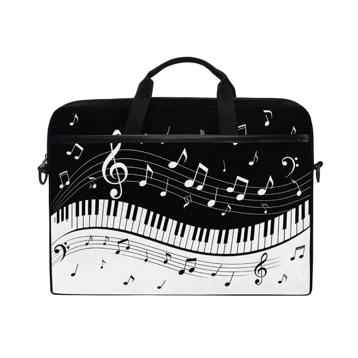 MRMIAN Fashionable Black White Music Note Score 15 inch Laptop Case Shoulder Bag Crossbody Briefcase Messenger Sleeve for Women Men Girls Boys with Shoulder Strap Handle, Back to School Gifts