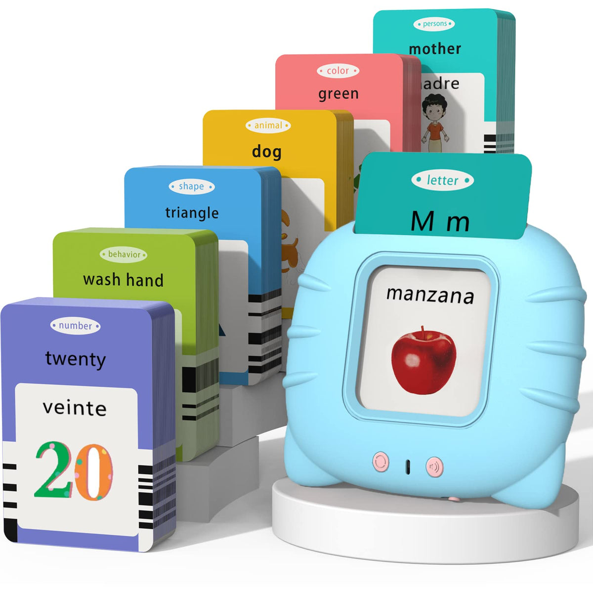 Startcan Spanish & English Talking Flash Cards for Toddlers 1 2 3 4 5 6, Audible Toys for Kids to Learn Spanish - 258 Cards and 516 Words(Blue)