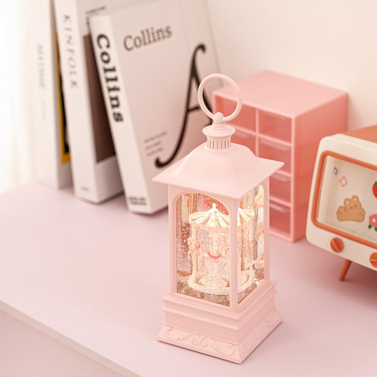 LOVE FOR YOU Glitter Snow Globe Lantern Music Box Carry Light Carousel Horse Room Decoration for Girls and Women Kids Sister Daughter Mom Granddaughter Grandma Christmas Birthday Presents Gifts