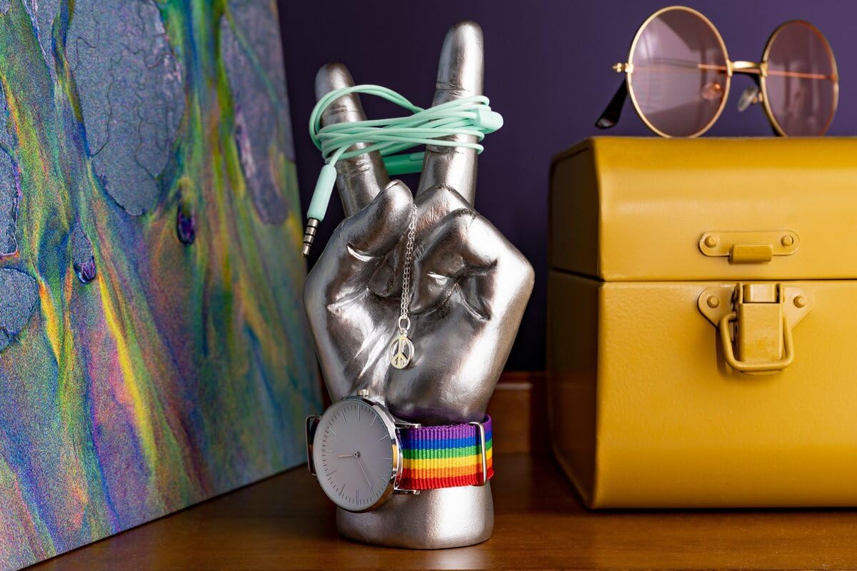 Luckies of London | Jewelry Organizer | Peace Sign Ring Holder | Key Holder for Desk Decor | Trinket Dish & Bedroom Decor | Key Bowl Alternative | Jewelry Hand Sculpture | Bracelet Display | Mini