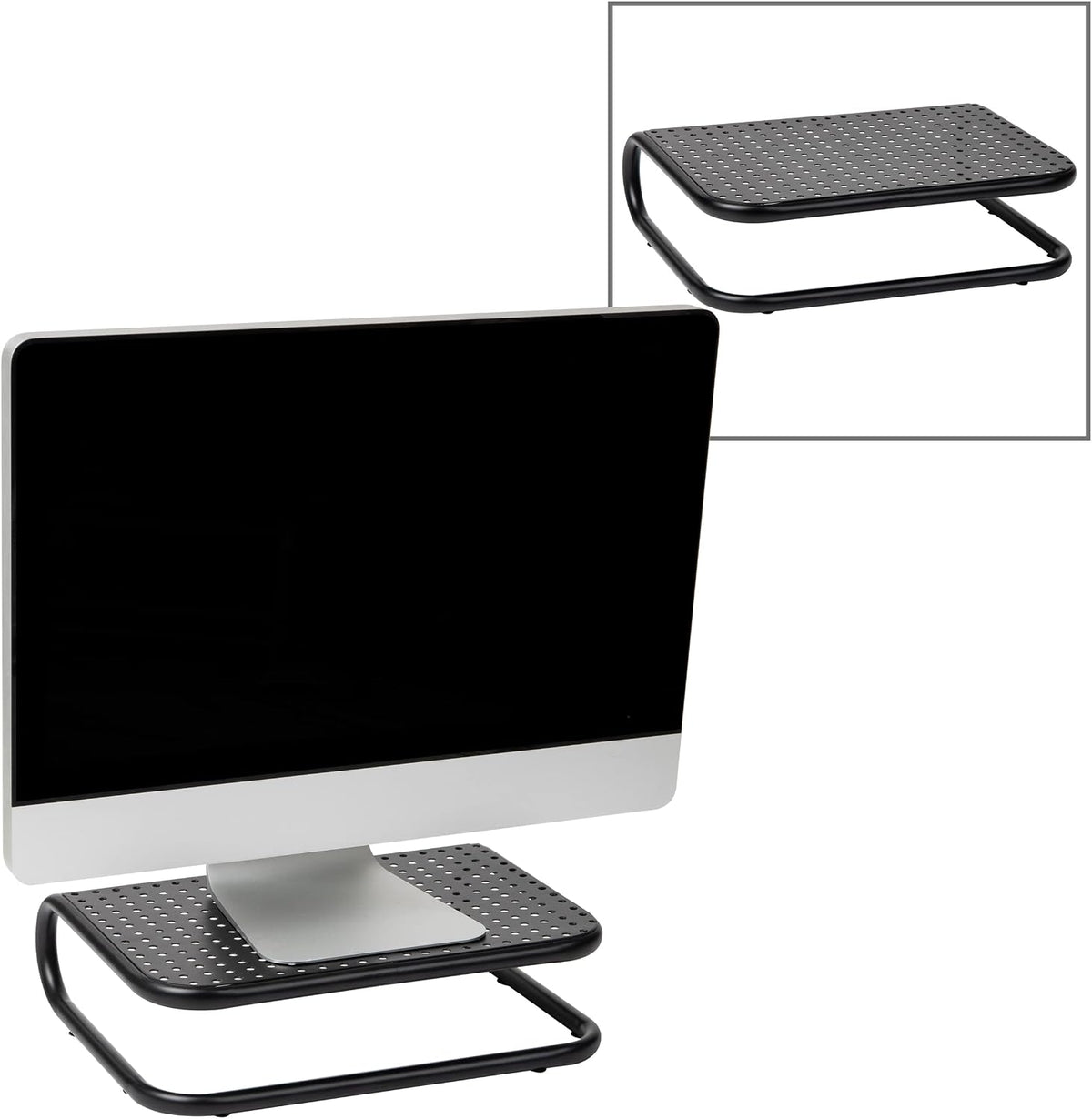 Set 2, 14.25"L 11"W 4.25"H, Mind Reader Monitor Stand, of Ventilated Laptop Riser, Desktop Organizer, Metal, x x Black