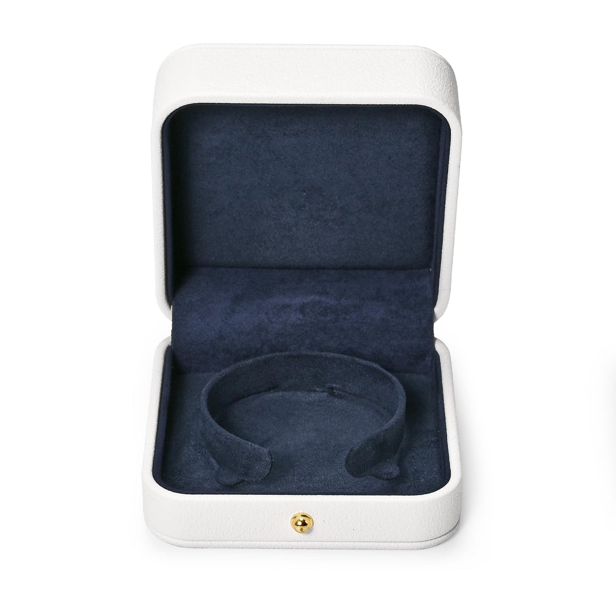 Woodten Blue Velvet Interior Jewelry Gift Box for Bangle Bracelet White PU Leather Bangle Box