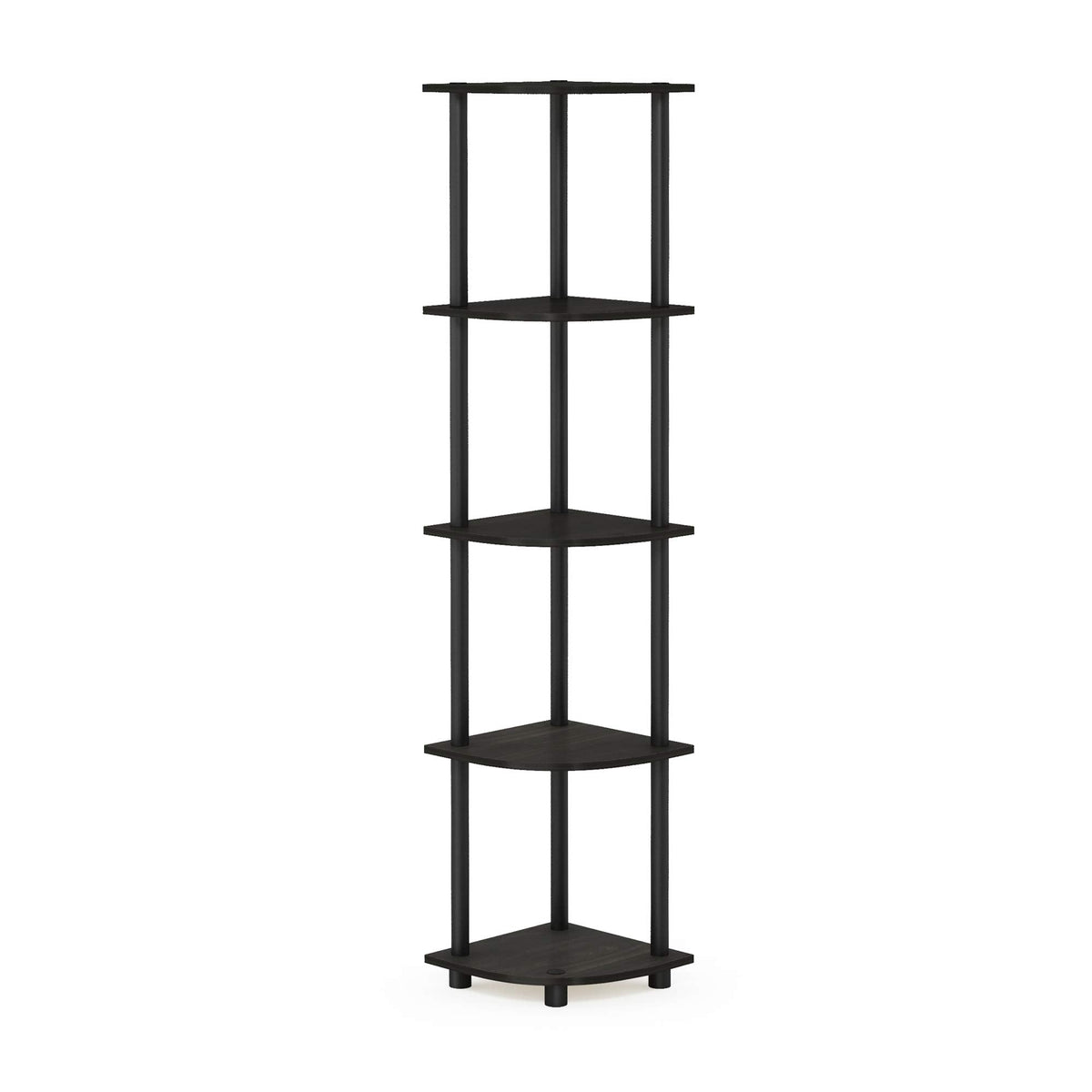 Furinno TURN-N-TUBE Corner Shelf, 5-Tier Corner Bookshelf, Open Storage Shelves, for Organization and Storage, Living Room, Home Office, Garage, Bedroom, Espresso