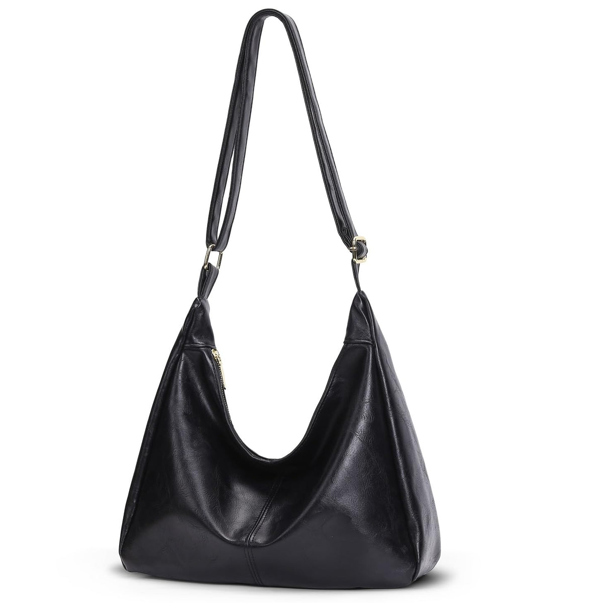 AnBlack Shoulder Bags for Women Leather Crossbody Bags Slouchy Hobo Bag Purse Daily Slouchy Tote Purses(Black)
