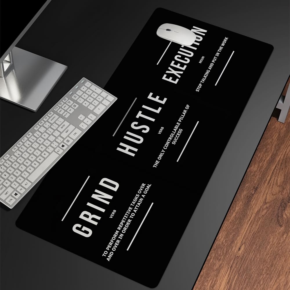 Reateforin Motivational Office Long Mouse Pad Desk Pad Big Mouse Mat Inspirational Black Keyboard Hustle Desktop Entrepreneur Quote Mousepad for Mens Teens Gifts Daily Reminder 31.5"x15.7"