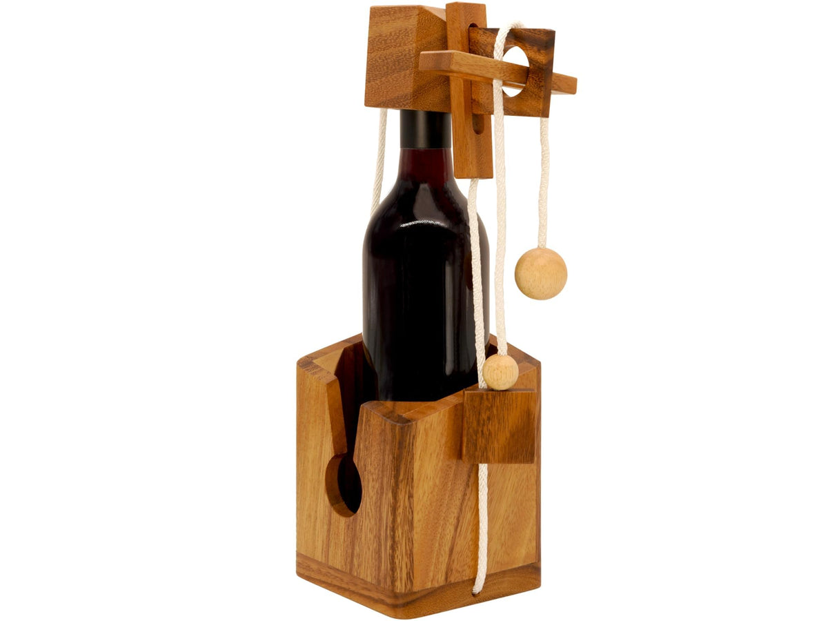 BSIRI Bottle Puzzle - Challenging 3D Wooden Bottle Holder and Bottle Lock Puzzle Games for Adults. Functional Bottle Storage, Ideal Bottle Lover Gifts, Fun Gifts, Game Night and Rustic Room Decor
