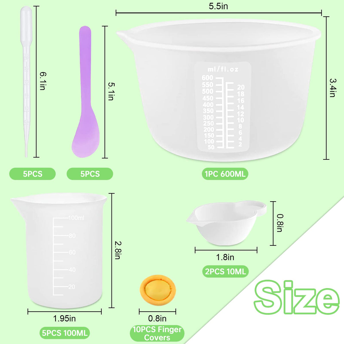 Silicone Measuring Cups for Resin Supplies - Kit with 600ml & 100ml Mixing Cups and Tools for Molds, Epoxy, Cooking, Casting Moulds, Jewelry Making