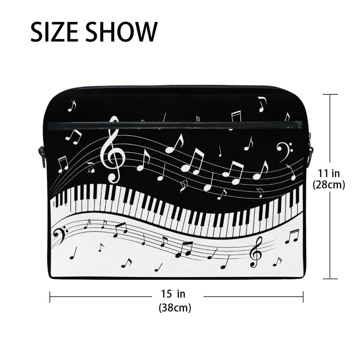 MRMIAN Fashionable Black White Music Note Score 15 inch Laptop Case Shoulder Bag Crossbody Briefcase Messenger Sleeve for Women Men Girls Boys with Shoulder Strap Handle, Back to School Gifts