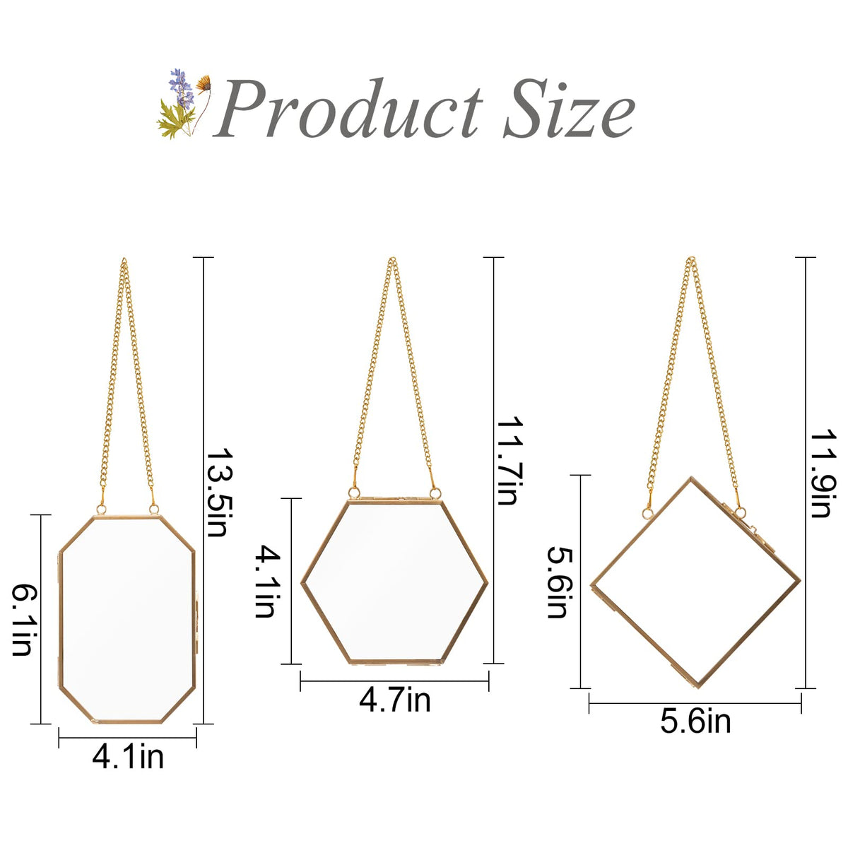 Apipi Pressed Flower Frame Gifts for Mom, Hanging Glass Frames for Crafts Photo Picture Display, Sturdy Chain Floating Wall Art for Home Decor, 3 Pcs