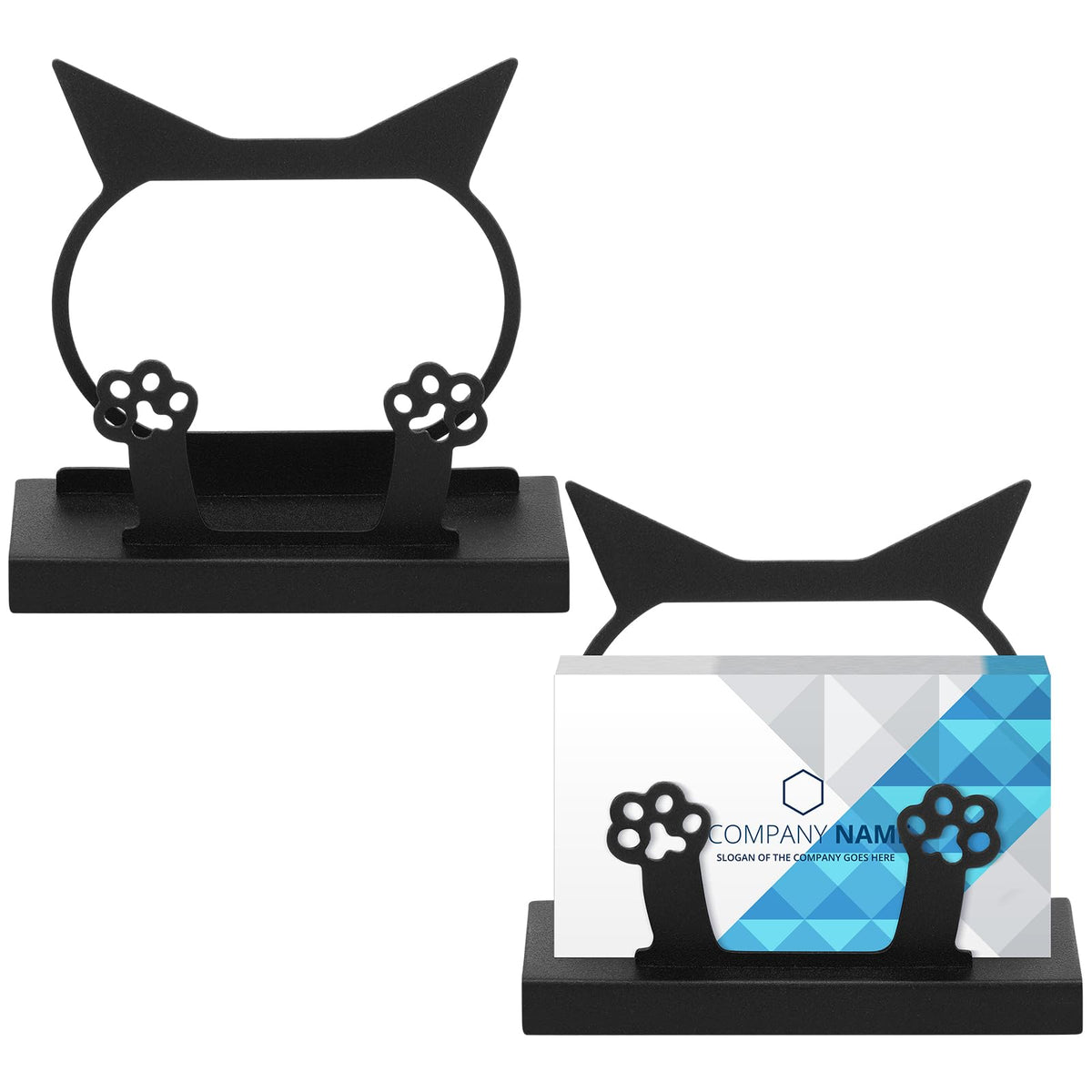 MorningRo 2 Pcs Cute Business Card Holder Cat Paw Print Metal Black Card Holder Cat Desk Accessories Organizer Display Stand for Women Office Supplies Coffee Shop Ideal Gift