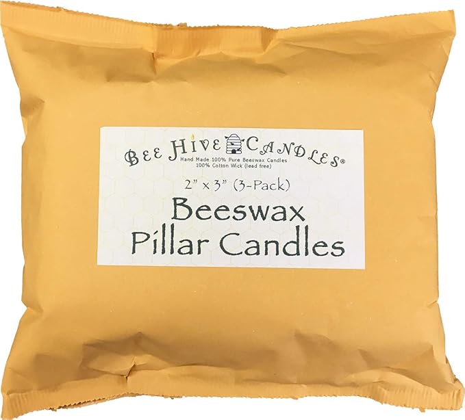 100% Pure Beeswax Pillar Candle (2" x 3" (3-Pack)) | Natural Beeswax Candles | Soy, Paraffin & Fragrance Free | Handmade in The USA