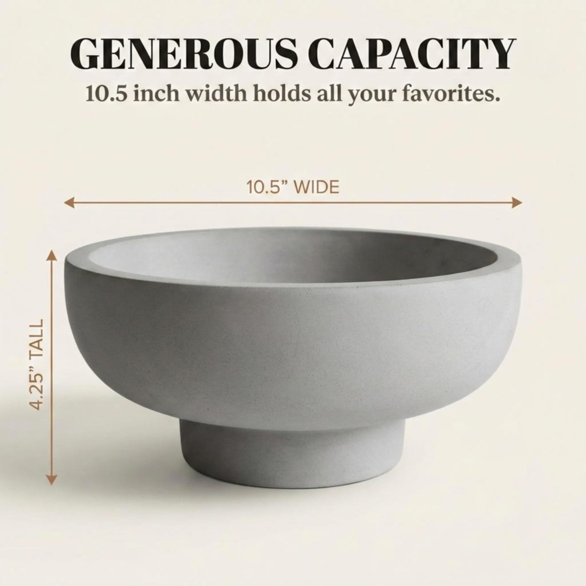 OAKOA Concrete Fruit Bowl for Kitchen Counter - Large Decorative Bowls for Home Decor - Modern Key Bowl for Entryway Table - Pedestal Bowl for Keys