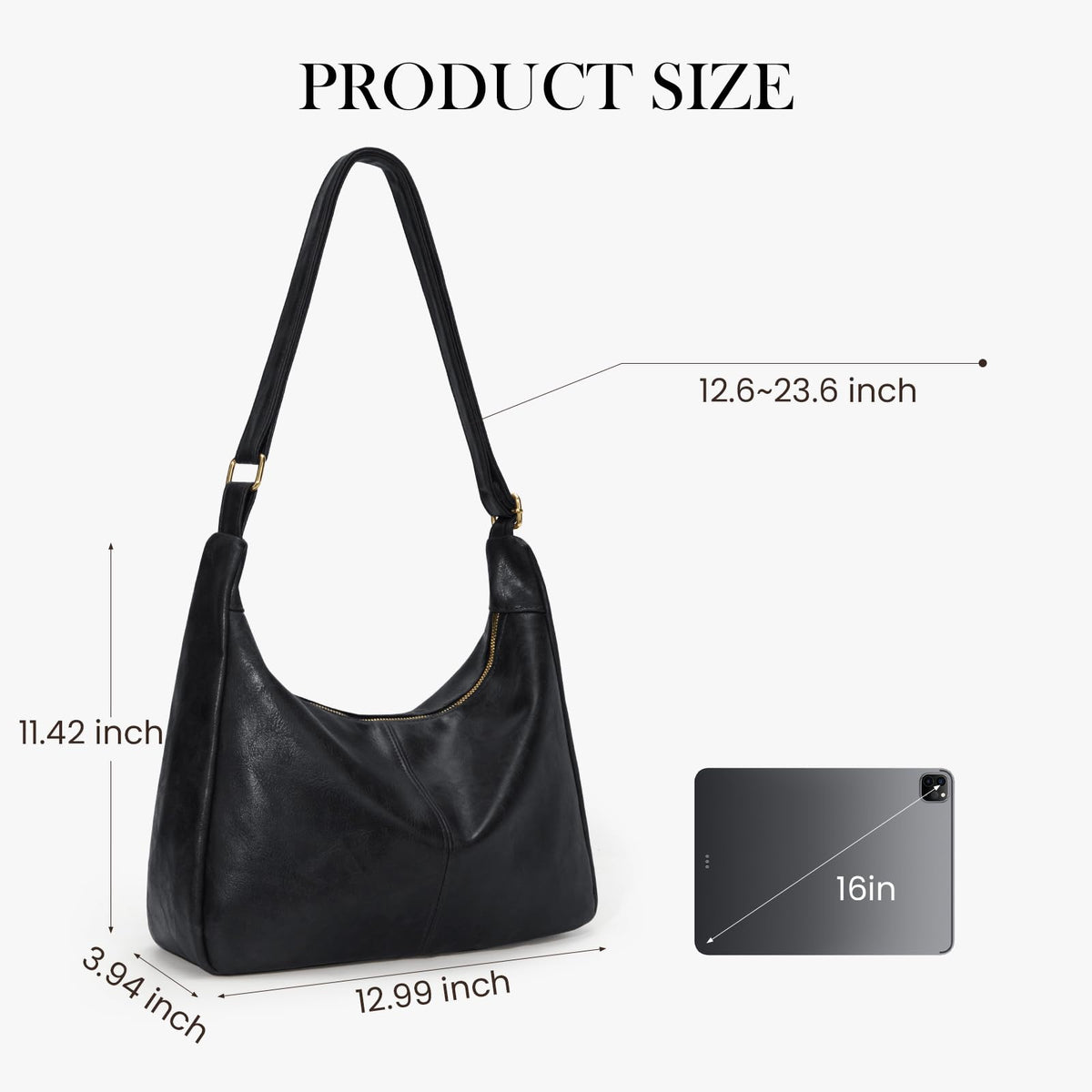AnBlack Shoulder Bags for Women Leather Crossbody Bags Slouchy Hobo Bag Purse Daily Slouchy Tote Purses(Black)