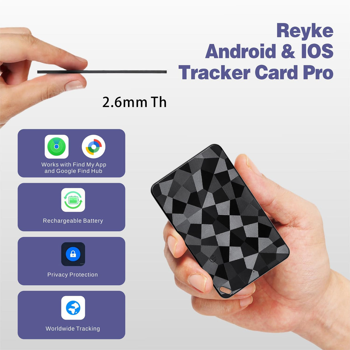 Reyke 2026 New Wallet Tracker for Both iOS & Android Phones, Dual System Rechargeable Tracking Card Compatible with Apple Find My & Google Find Hub Device for Luggage, Passport, Purse Gift