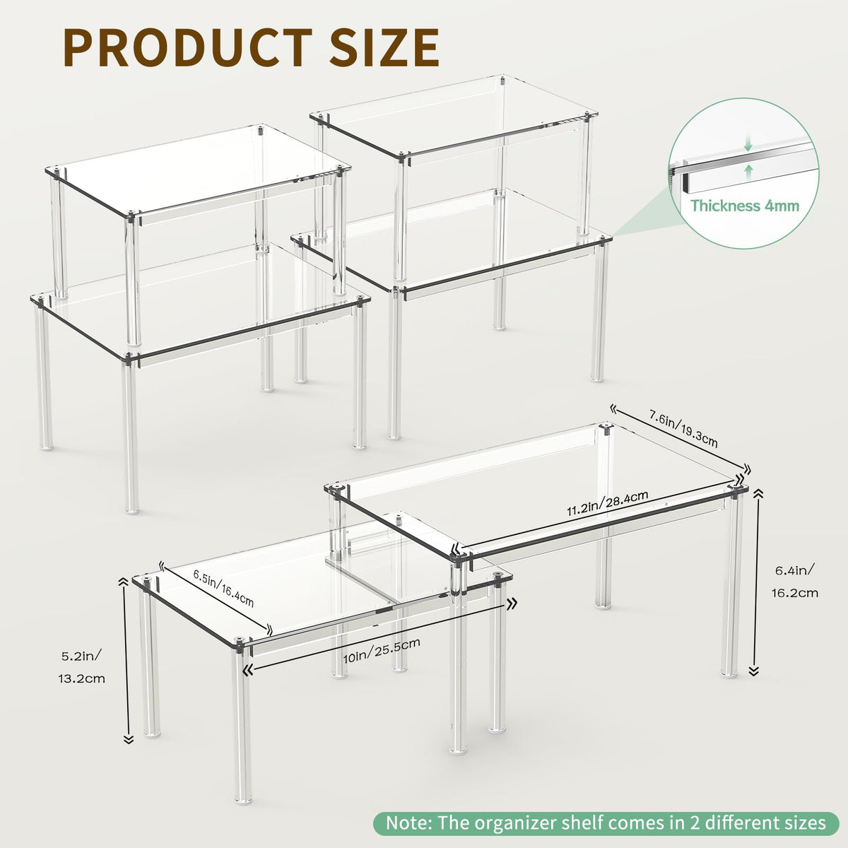 NESTRAXO 4Pack Acrylic Cabinet Organizer, Clear Cabinet Organizer Shelf, Spice Rack Organizer for Cabinet for Dishes, Spices, Soda Cans and Bottles, Stackable Shelves House Essentials for Gift