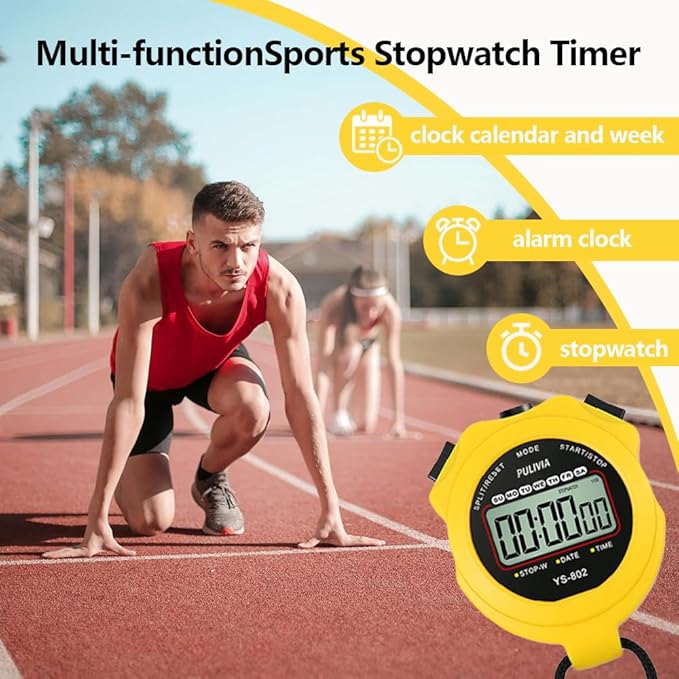 Stopwatch Timer Lap Split Digital Stopwatch with Clock Calendar Alarm, Large Display Stop Watch for Sports Kids Coaches Swimming Running