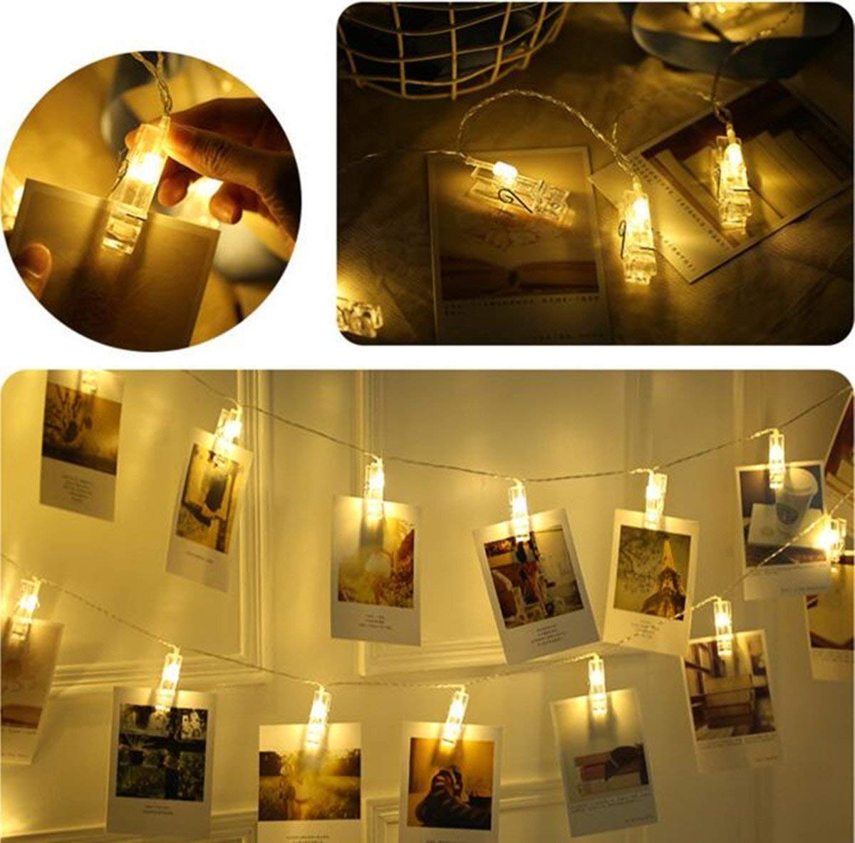 20 LED Photo Clip Fairy String Light,Indoor Outdoor Battery Box Powered,Remote,8 Modes,Timer,Valentine's Day Gift for Hanging Picture,Card,Artwork,Memos in Dorm,Bedroom,Wall Decoration (Warm White)
