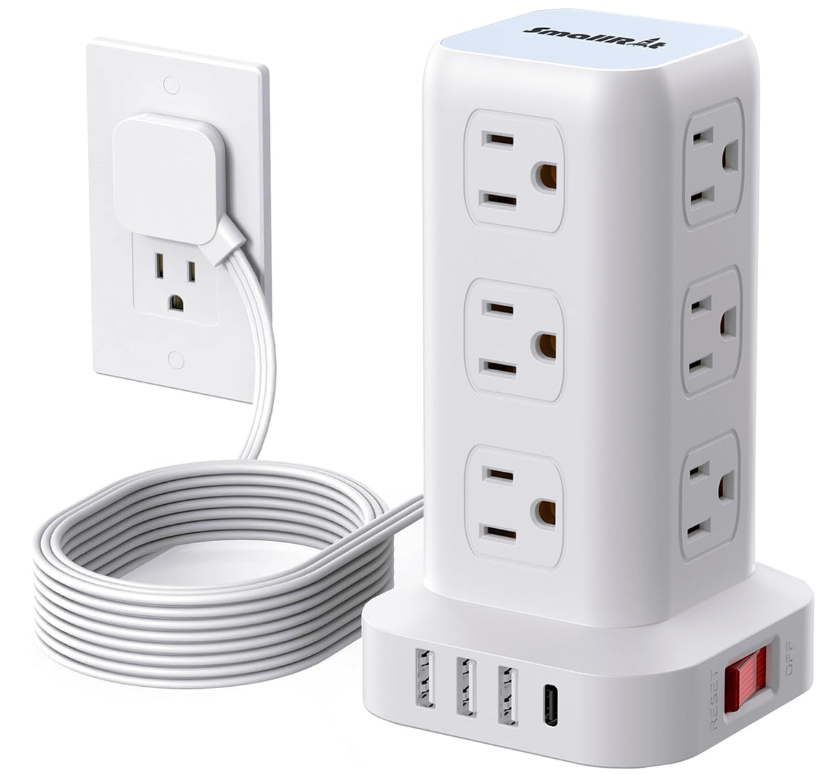 Extension Cord with Multiple Outlets, SMALLRT Flat Plug Surge Protector Power Strip Tower with USB 12 AC Outlets, 6.5FT Ultra Thin Extension Cord Outlet Extender for Home Office, Overload Protection